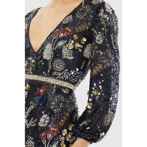 Mac Duggal 93546 Embellished Wrap Gown 18 Bishop Sleeves Formal Dress NWT $1798 - Picture 6 of 16